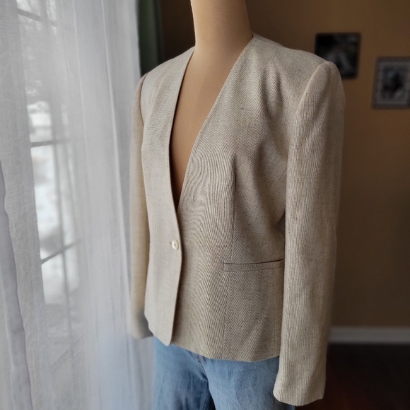 Vintage Evan Picone for Saks Fifth Avenue Linen Single Button Blazer Size 12 - Picture 3 of 7